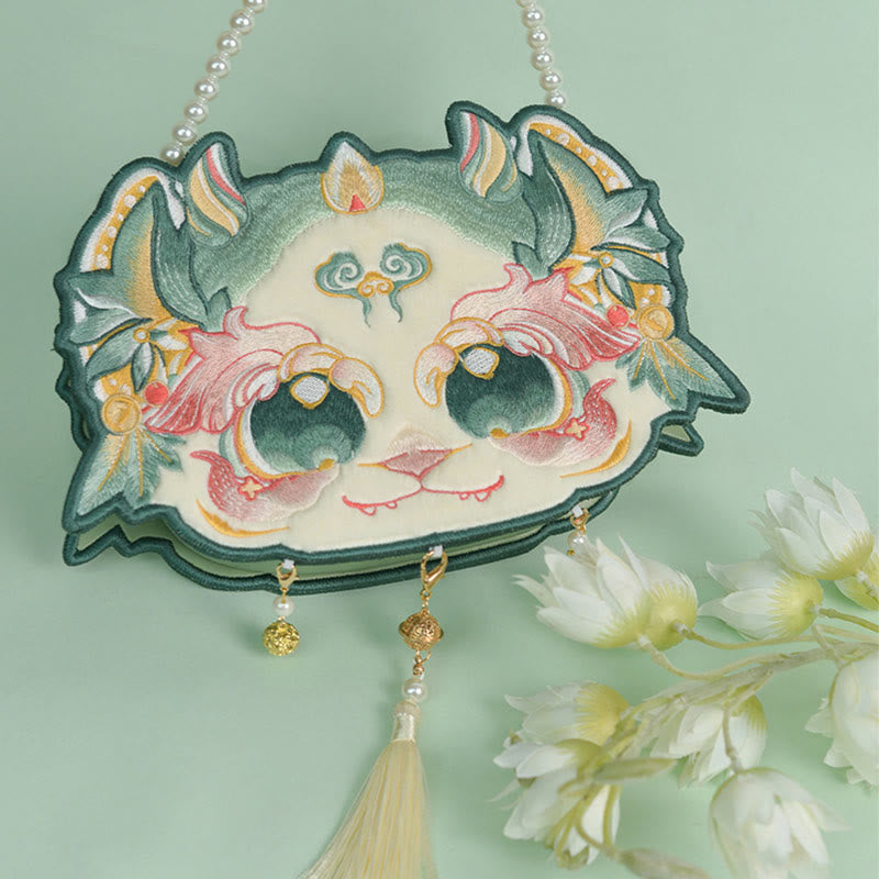 Double-sided Bai Ze Embroidery Crossbody Bag 25cm