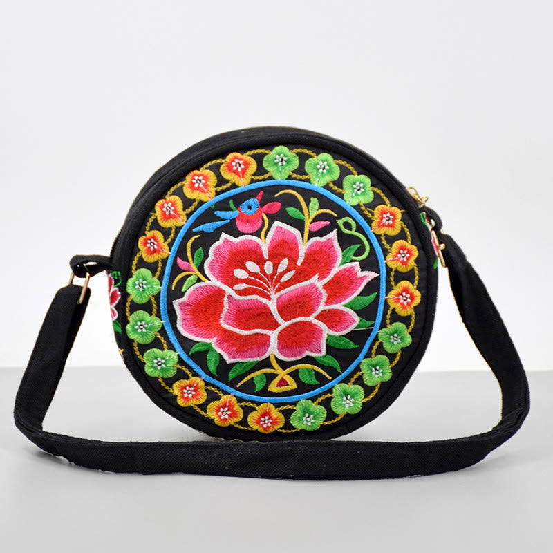Double-Sided Flower Embroidery Canvas Crossbody Bag | Spiritual Accessory