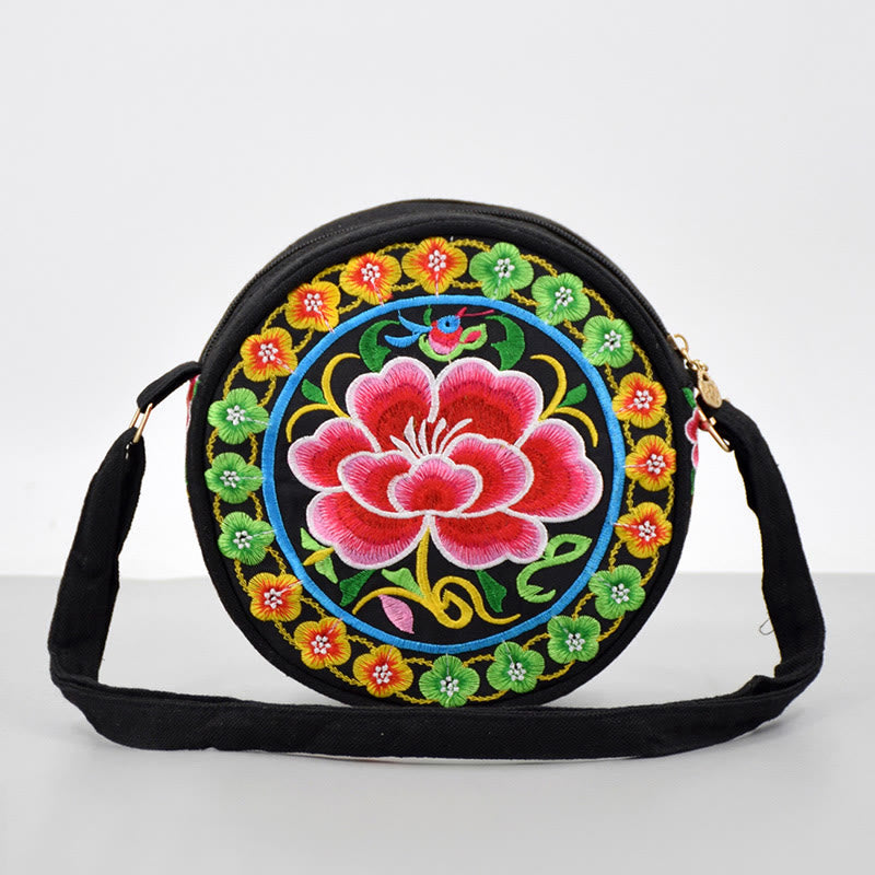 Double-Sided Flower Embroidery Canvas Crossbody Bag | Spiritual Accessory