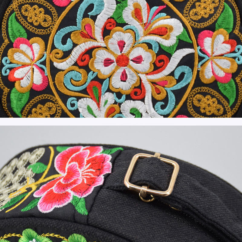 Double-Sided Flower Embroidery Canvas Crossbody Bag | Spiritual Accessory