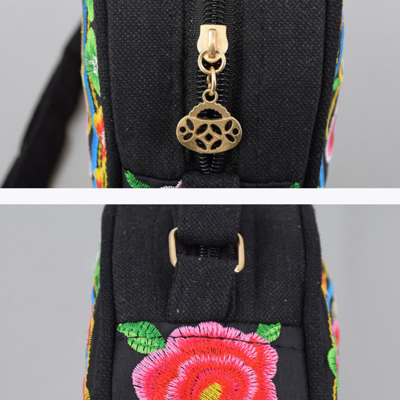 Double-Sided Flower Embroidery Canvas Crossbody Bag | Spiritual Accessory