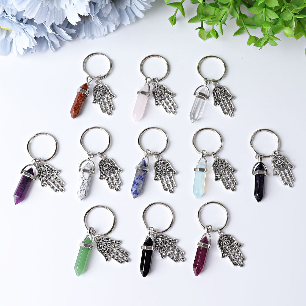 Double Terminated Crystal Point with Devil's Eye Hand Key Chain 2.5 Inch