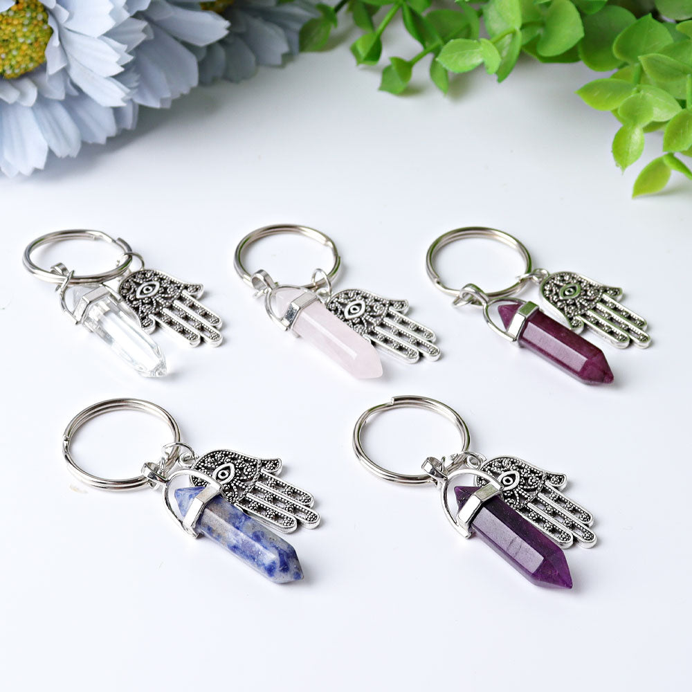 Double Terminated Crystal Point with Devil's Eye Hand Key Chain 2.5 Inch