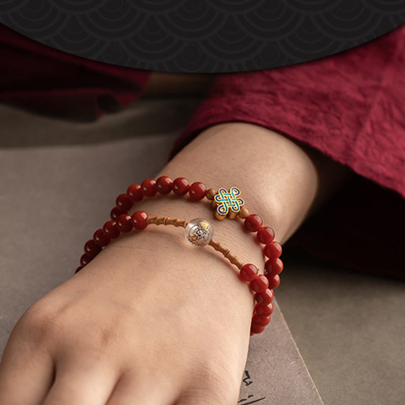 Double Wrap Chinese Zodiac Red Agate Bracelet for Protection