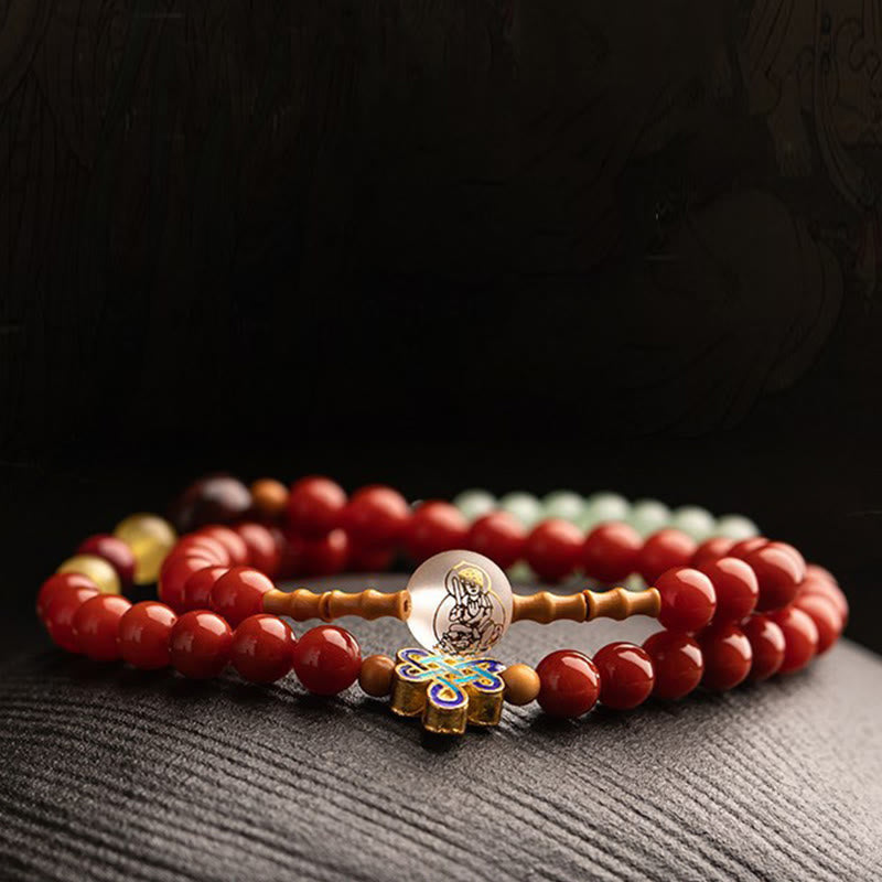 Double Wrap Chinese Zodiac Red Agate Bracelet for Protection