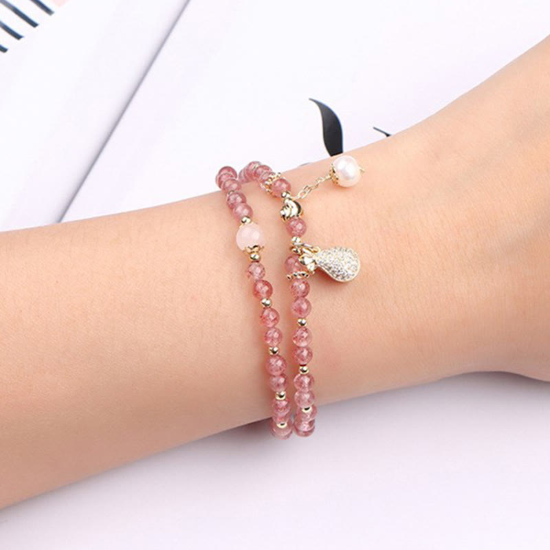 Double Wrap Strawberry Quartz Love Healing Bracelet