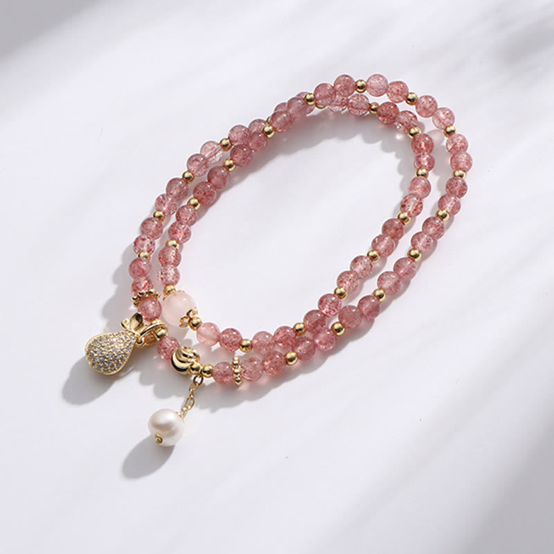 Double Wrap Strawberry Quartz Love Healing Bracelet