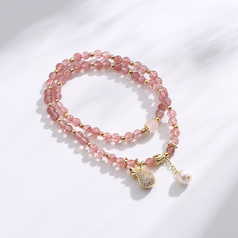 Double Wrap Strawberry Quartz Love Healing Bracelet