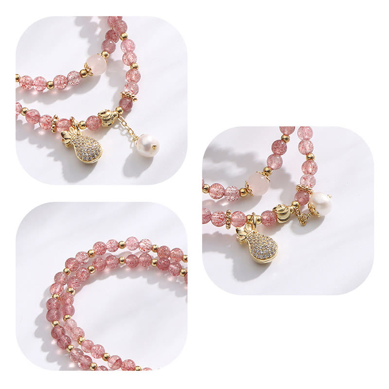 Double Wrap Strawberry Quartz Love Healing Bracelet