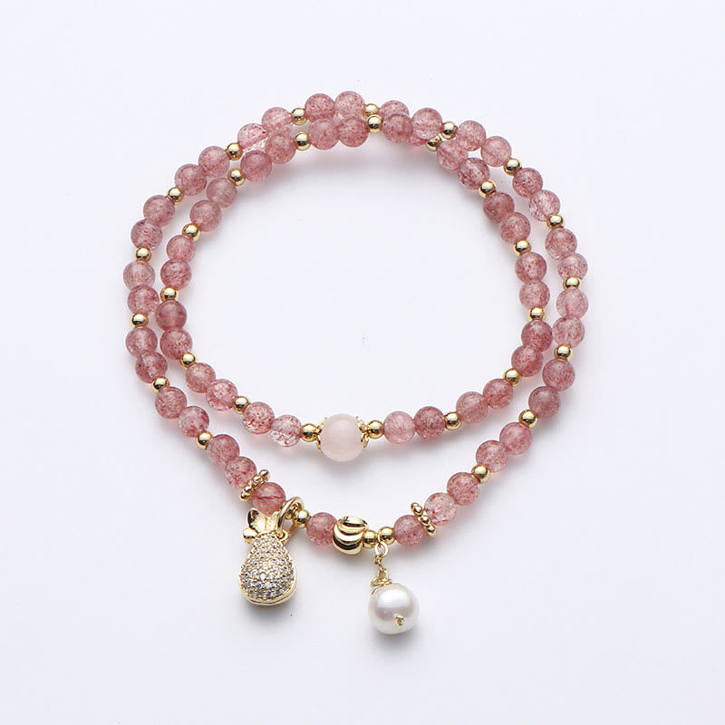 Double Wrap Strawberry Quartz Love Healing Bracelet