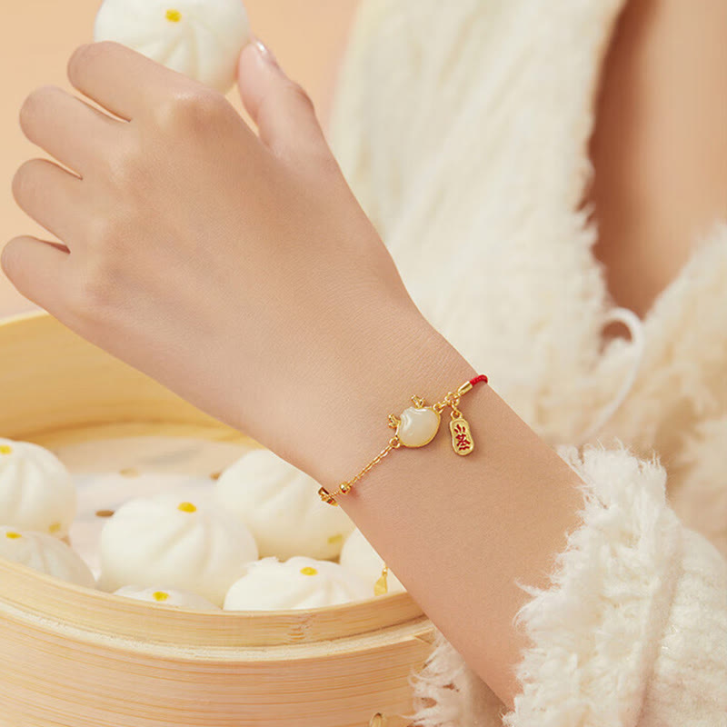 Dragon Bracelet in Hetian White Jade and 925 Sterling Silver for Protection