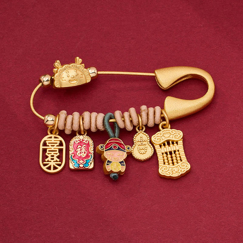 Dragon Fu Character Brass Brooch for Protection & Fortune