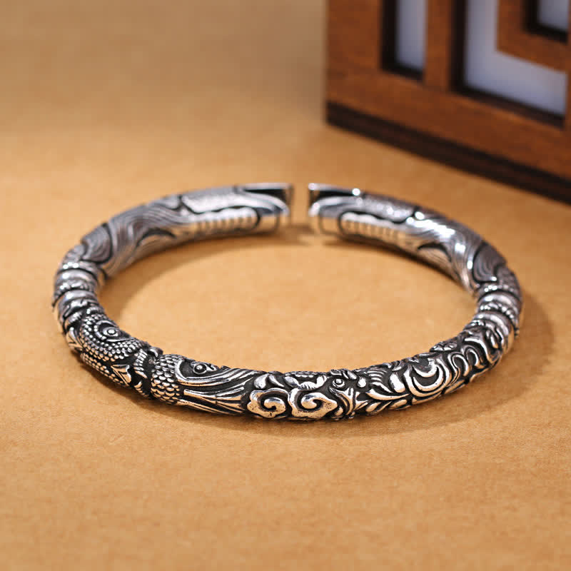Dragon Head Carved Luck Bracelet Copper Silver 8mm