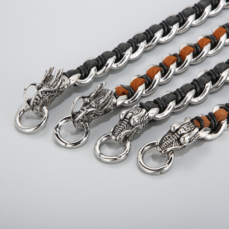 Dragon Leather Titanium Steel Protection Bracelet 21cm