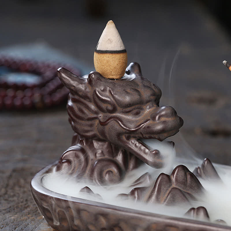Dragon Mountain Strength Ceramic Dragon Incense Burner - Protection