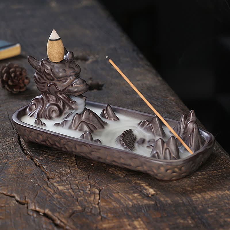 Dragon Mountain Strength Ceramic Dragon Incense Burner - Protection