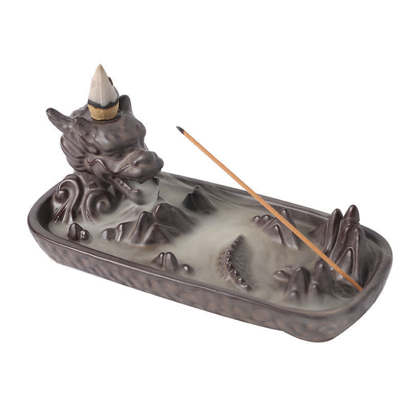 Dragon Mountain Strength Ceramic Dragon Incense Burner - Protection