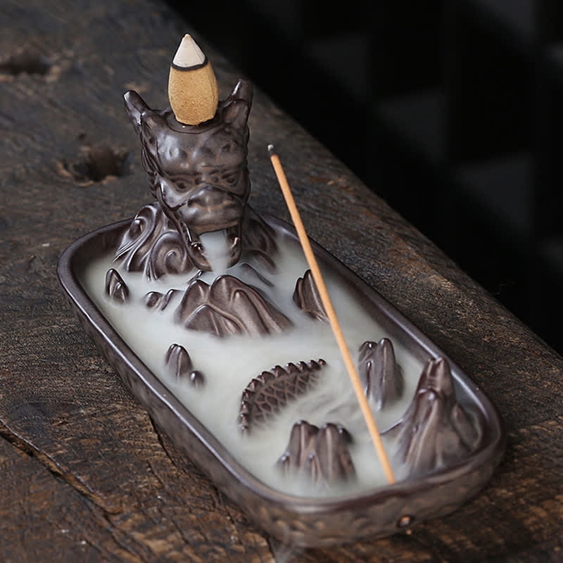 Dragon Mountain Strength Ceramic Dragon Incense Burner - Protection