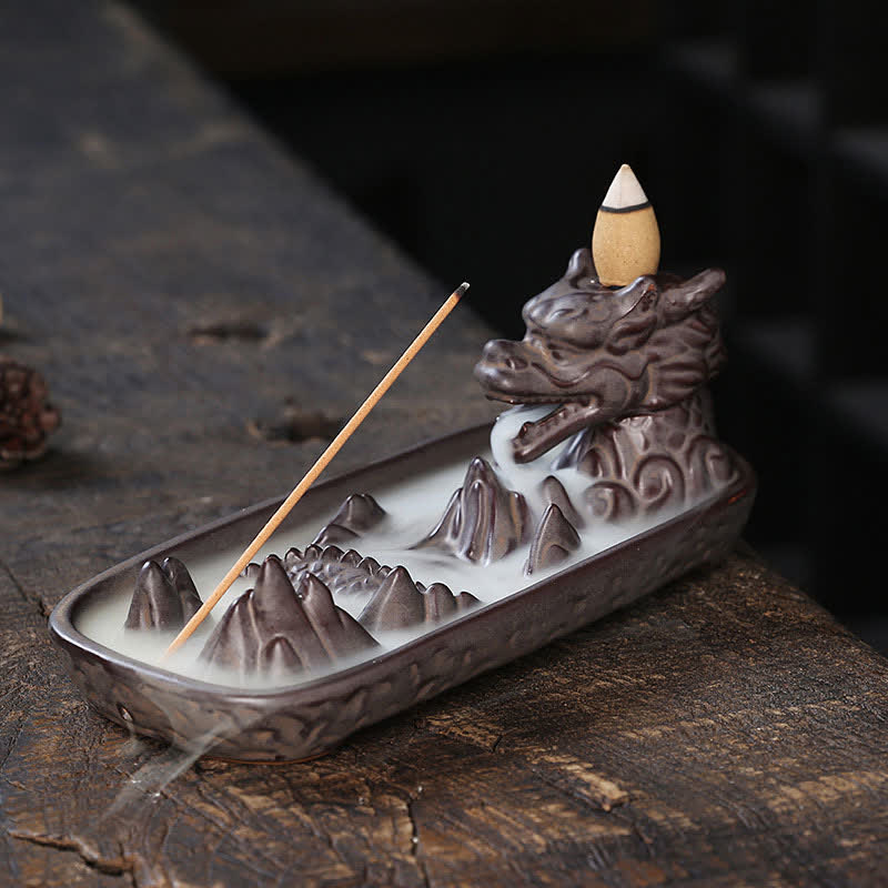 Dragon Mountain Strength Ceramic Dragon Incense Burner - Protection