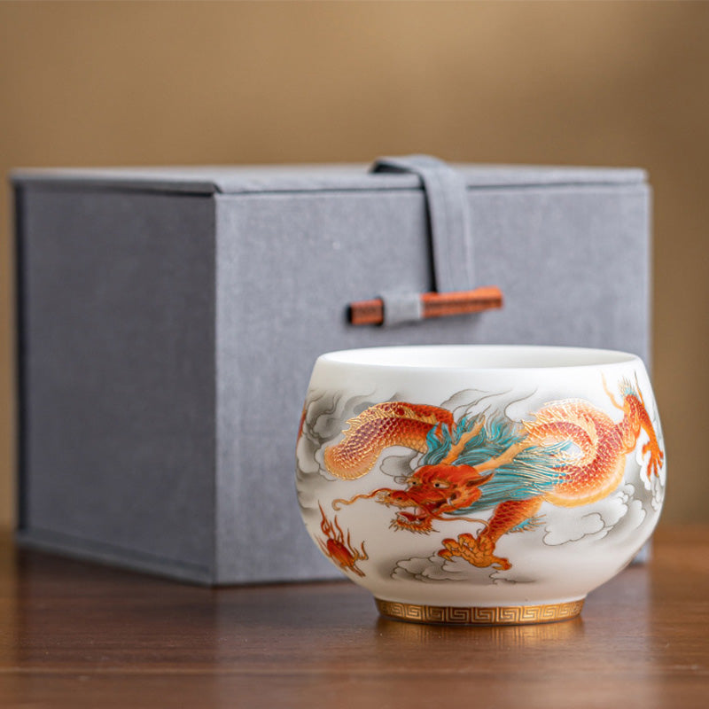 Dragon Phoenix Ceramic Teacup 130ml Zen Decor Gift