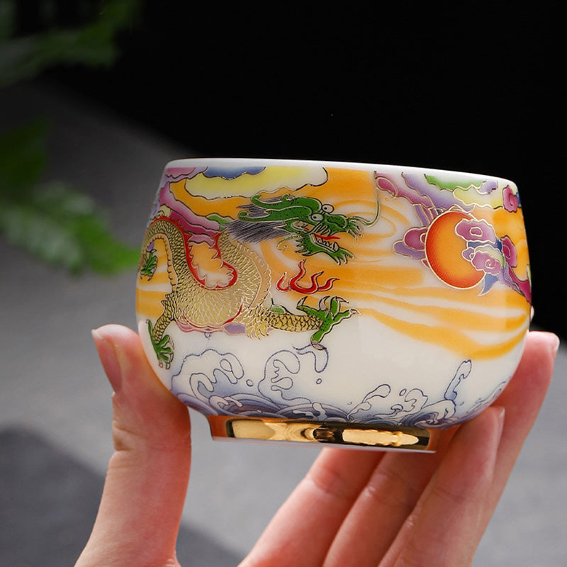 Dragon & Phoenix Ceramic Teacup 190ml | Spiritual Tableware