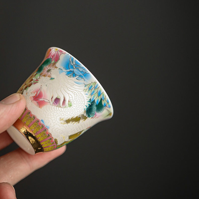 Dragon & Phoenix Ceramic Teacup 50ml | Zen Decor