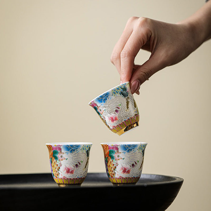 Dragon & Phoenix Ceramic Teacup 50ml | Zen Decor