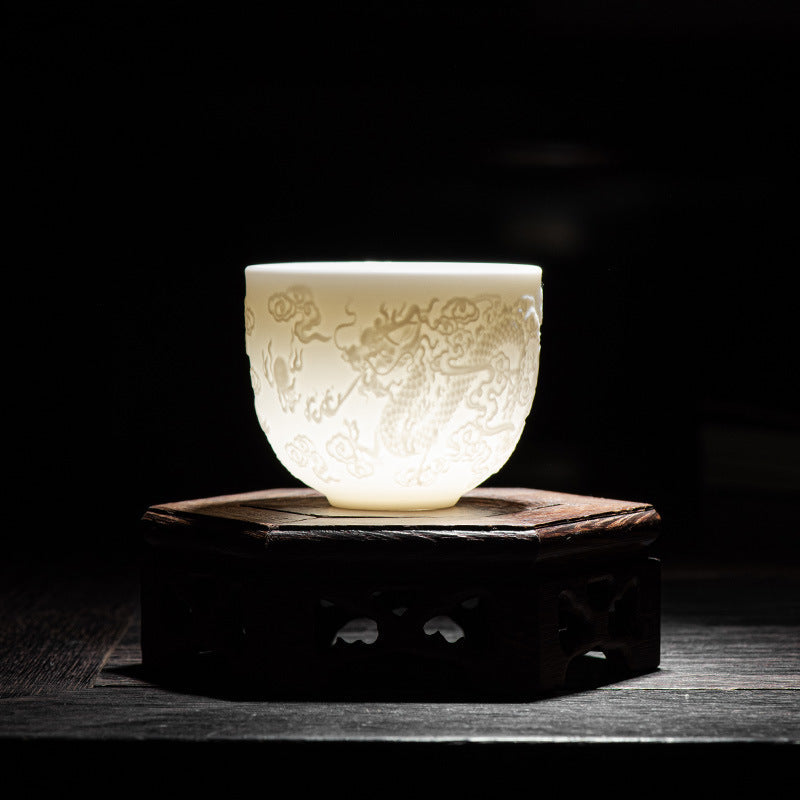 Dragon Phoenix White Porcelain Zen Decor Teacup 115ml