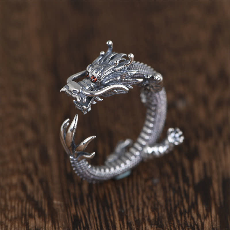 Dragon Ring in 925 Sterling Silver for Luck & Success