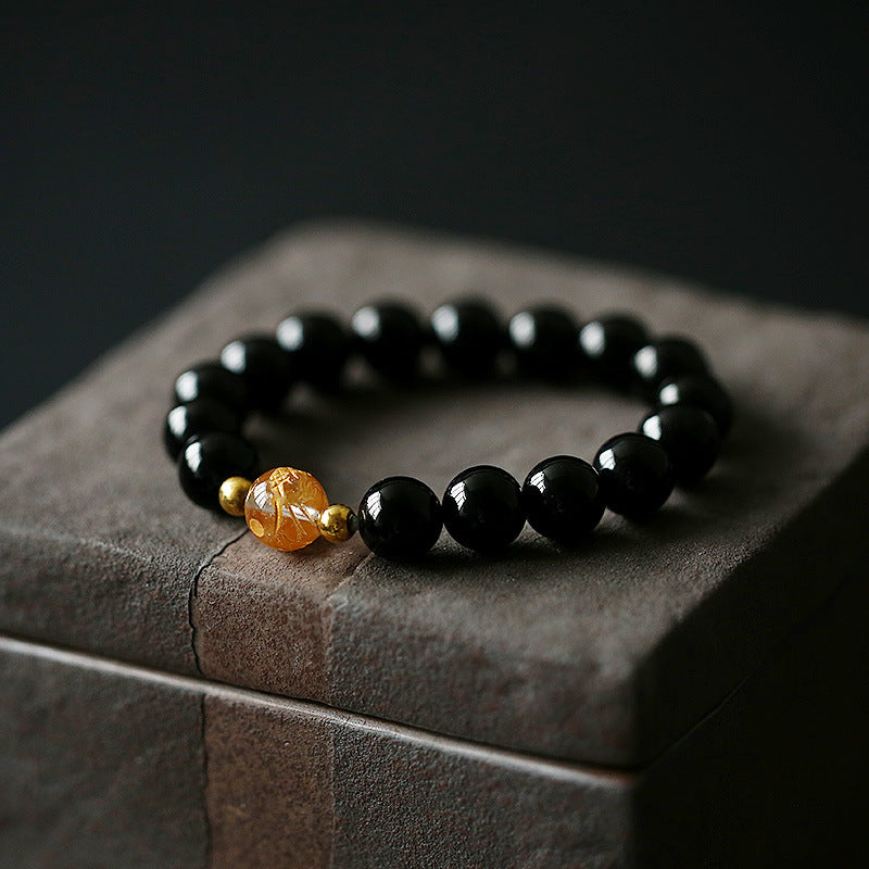 Dragon Strength Bracelet | Black Obsidian White Crystal Onyx 10mm