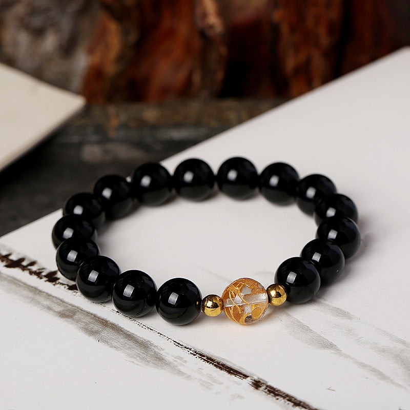 Dragon Strength Bracelet | Black Obsidian White Crystal Onyx 10mm