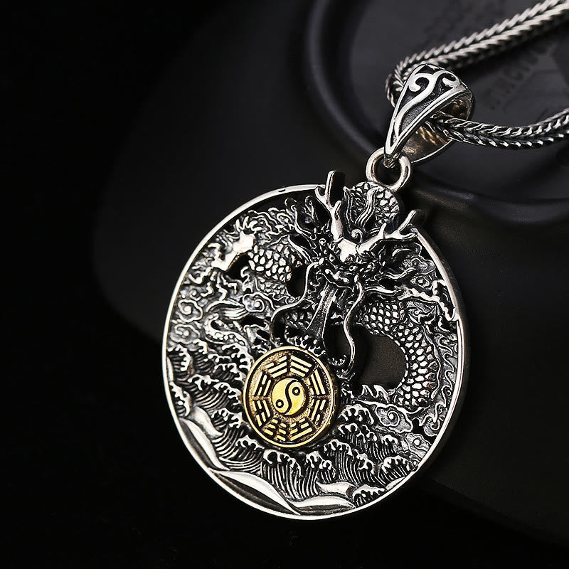 Dragon Waves Yin Yang Bagua Necklace | Luck Strength Pendant