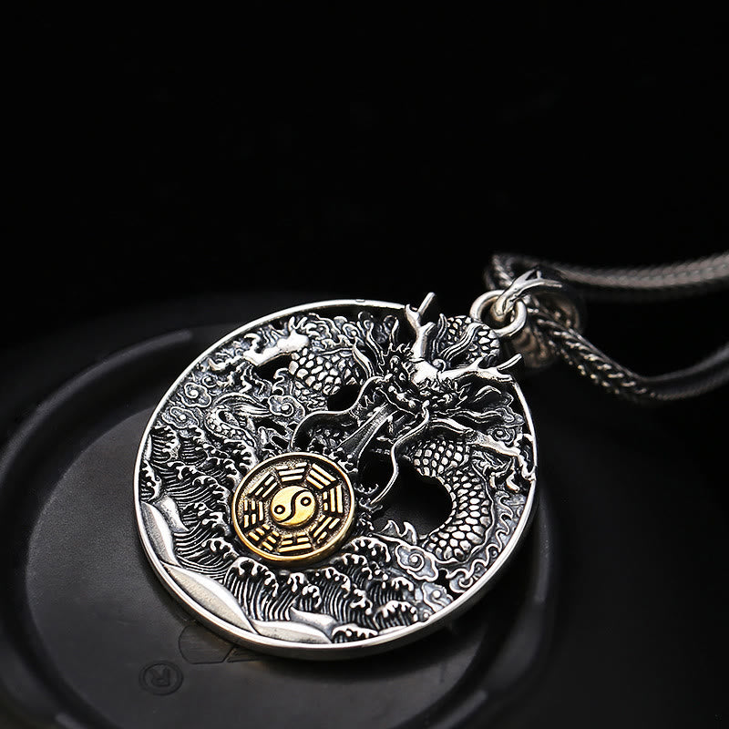 Dragon Waves Yin Yang Bagua Necklace | Luck Strength Pendant
