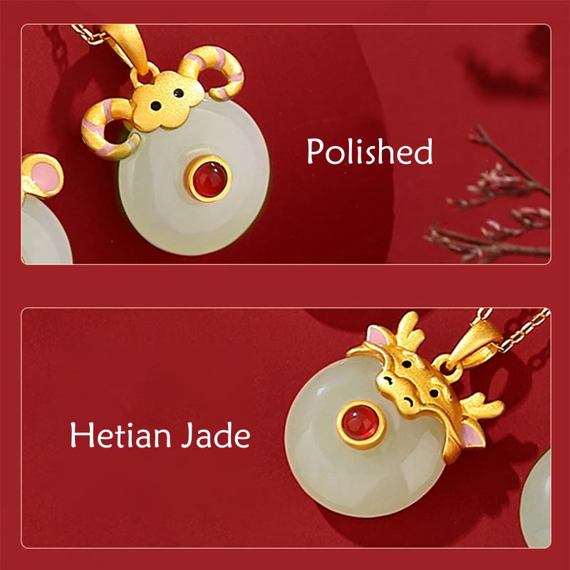 Dragon Zodiac Necklace | Sterling Silver with Hetian Jade & Red Agate