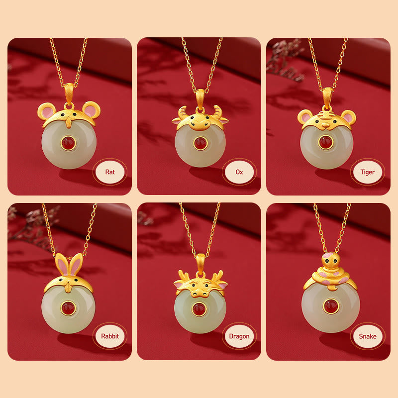 Dragon Zodiac Necklace | Sterling Silver with Hetian Jade & Red Agate