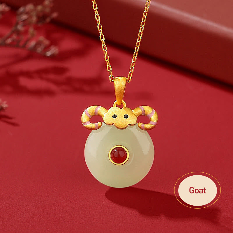 Dragon Zodiac Necklace | Sterling Silver with Hetian Jade & Red Agate