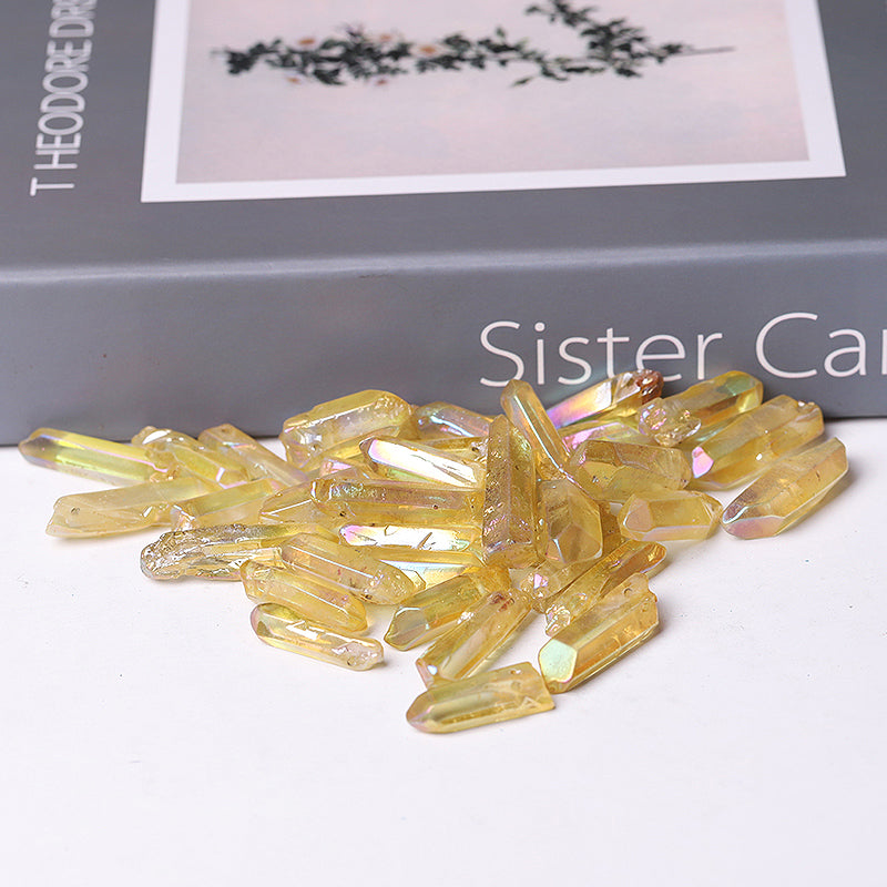 Drilled Yellow Aura Quartz Crystal Points 1.2-1.7 Inch Raw