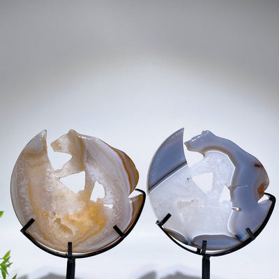 Druzy Agate Crystal Bear on Moon Carving 3.2