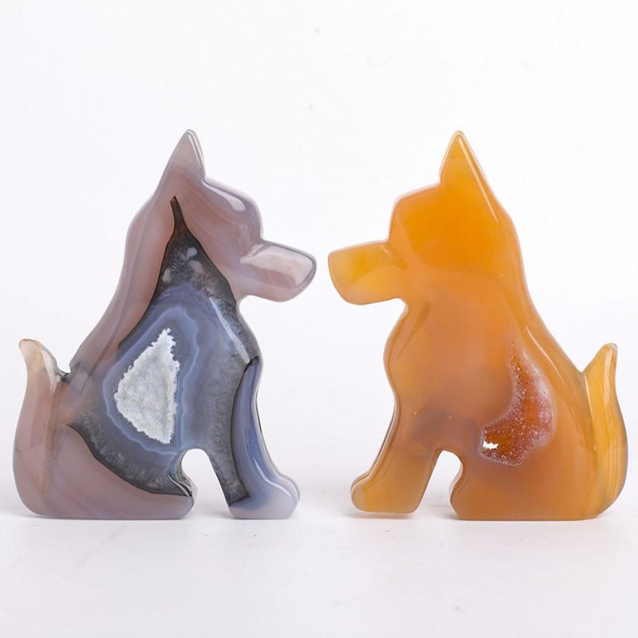 Druzy Agate Crystal Dog Figurine 10cm Healing Sculpture