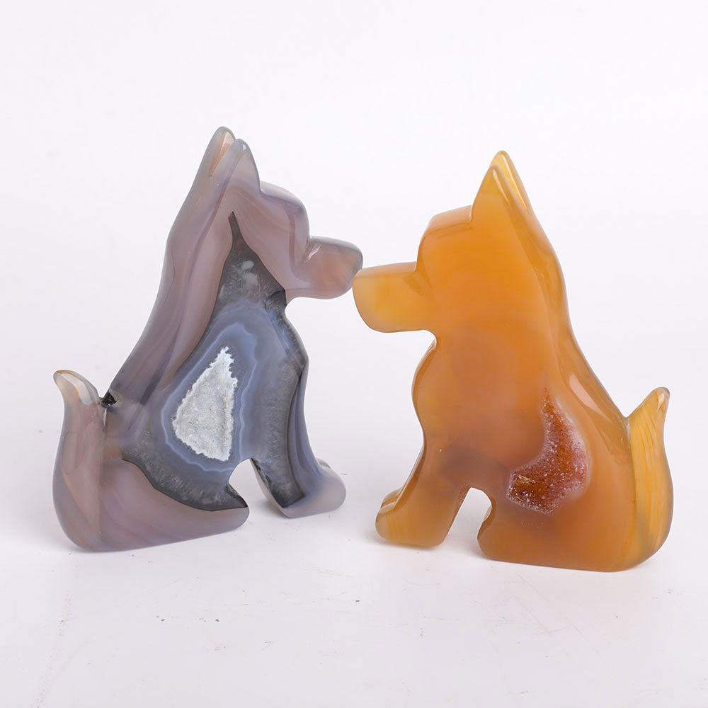 Druzy Agate Crystal Dog Figurine 10cm Healing Sculpture