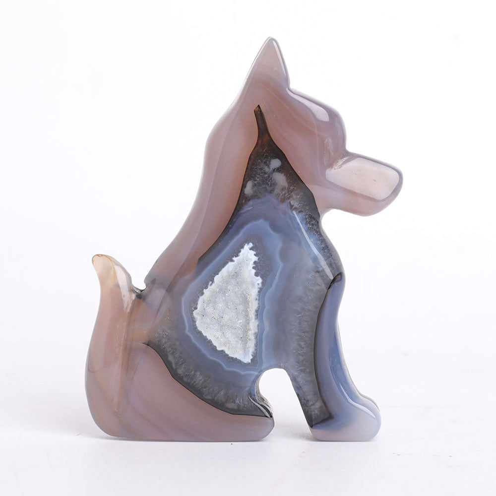 Druzy Agate Crystal Dog Figurine 10cm Healing Sculpture