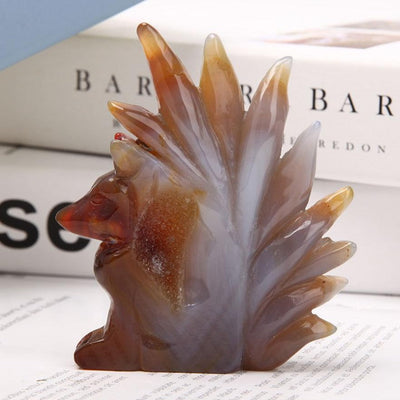 Druzy Agate Nine Tail Fox Crystal Carving 11-13cm