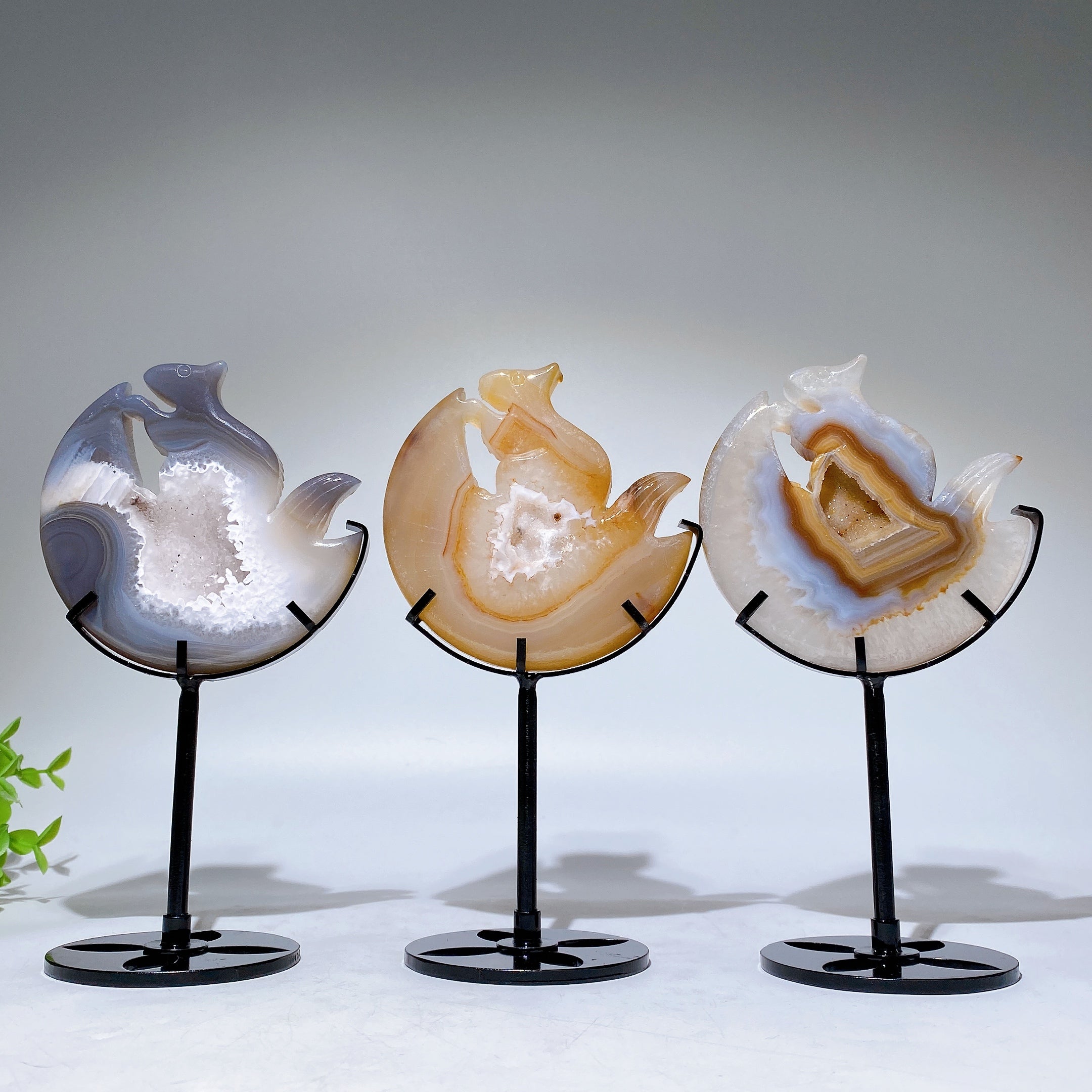 Druzy Agate Squirrel Carving Crystal Figurine 3.6in Stand