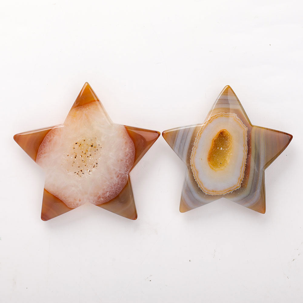 Druzy Agate Star Carving 4-Inch Healing Crystal Star