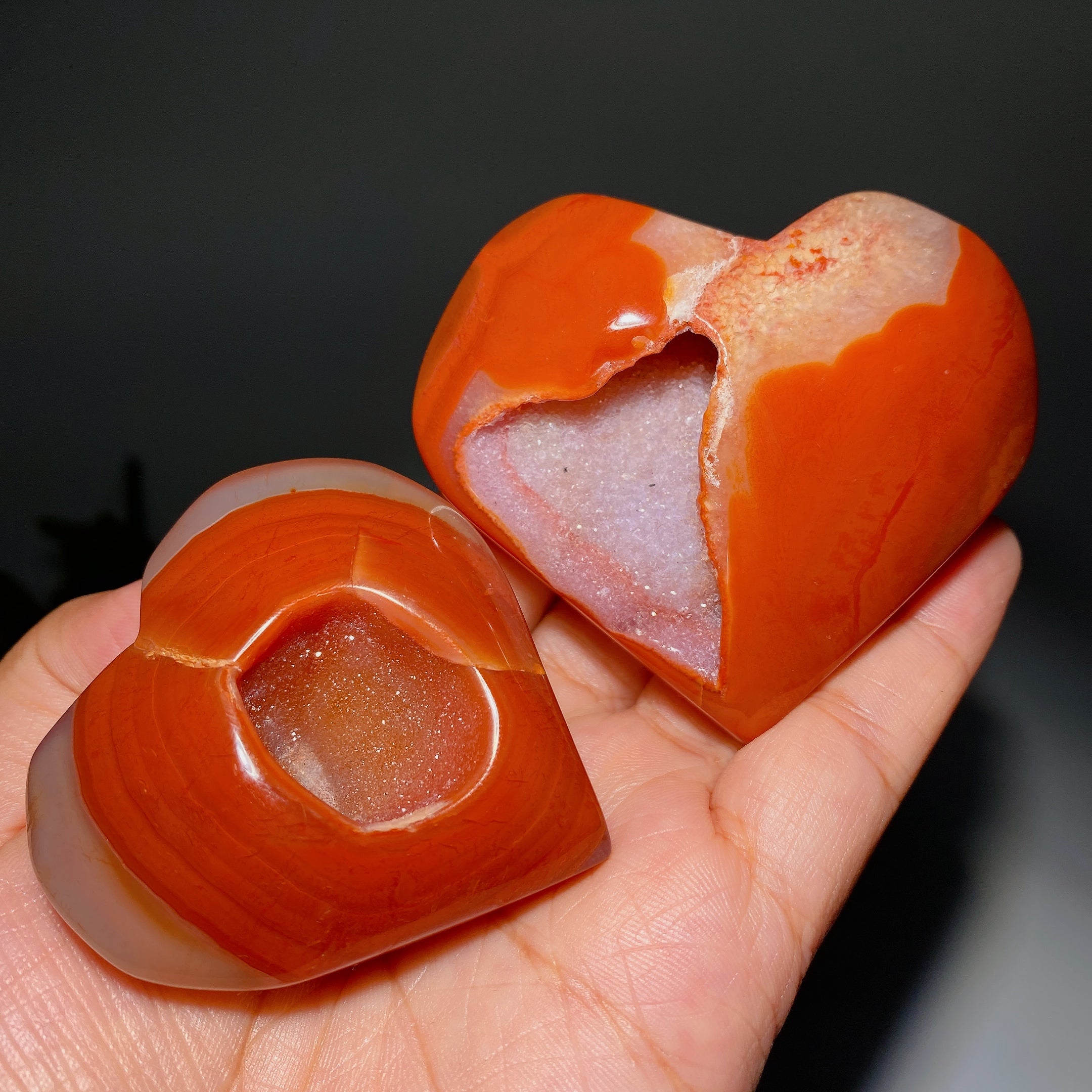 Druzy Carnelian Crystal Heart Carvings 1.2-3.0 Inches