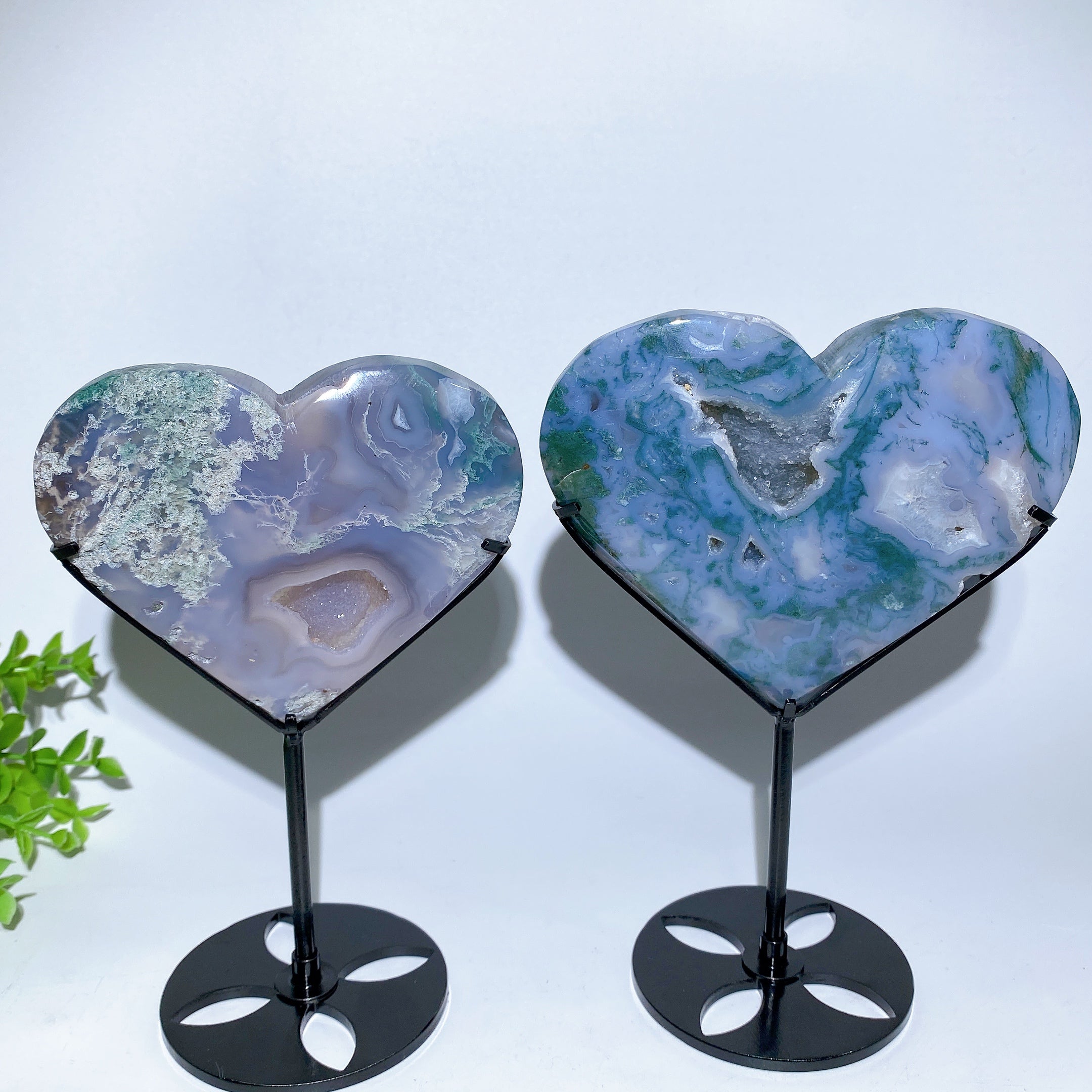 Druzy Moss Agate Heart 4-6 Inch Crystal Display