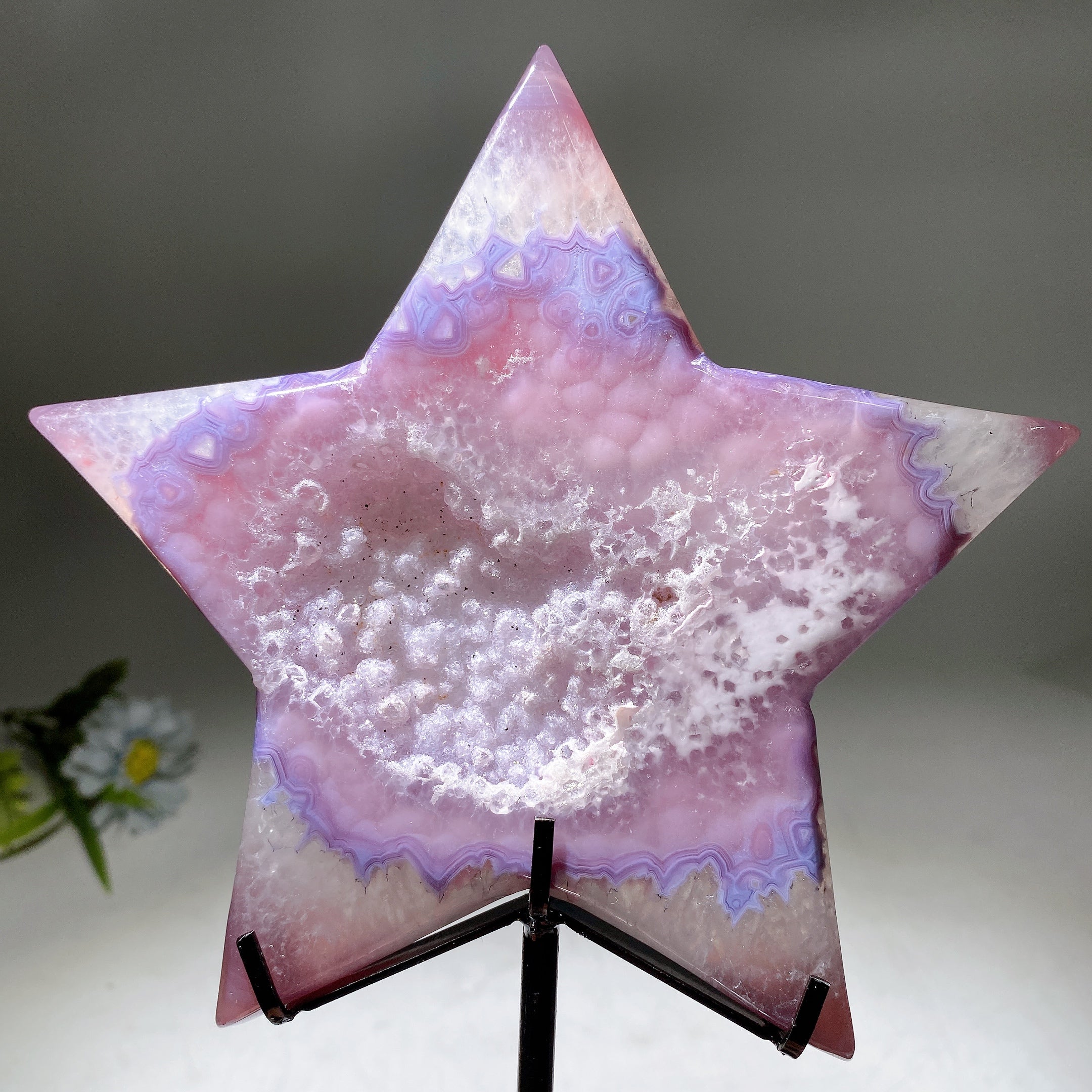 Druzy Pink Agate Star Crystal Carving 4.8-6.2 inches