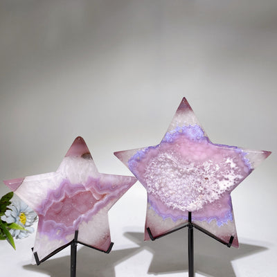 Druzy Pink Agate Star Crystal Carving 4.8-6.2 inches