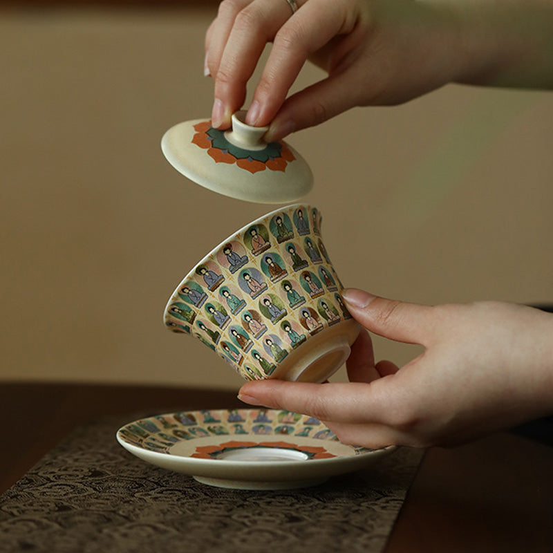 Dunhuang Ceramic Gaiwan with Thousand Buddhas & Lid 150ml