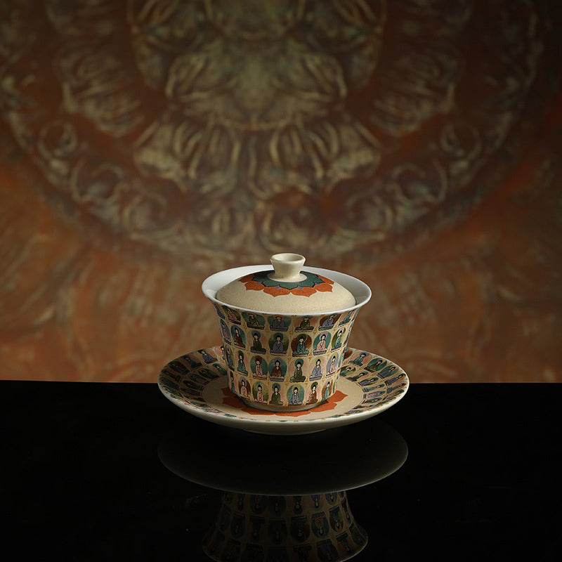 Dunhuang Ceramic Gaiwan with Thousand Buddhas & Lid 150ml